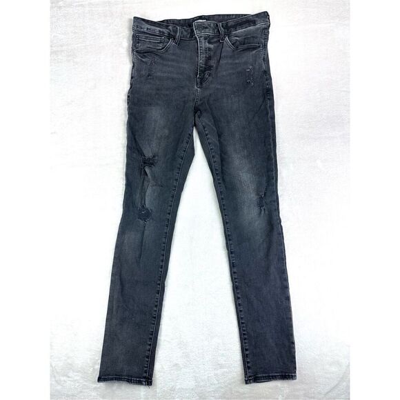 EXPRESS Jeans Mens 32x31 Black Skinny Distressed Punk Denim (tag‎ 34x32) - Picture 1 of 8
